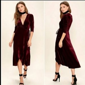 NWT Lulu's Enchant Me Burgundy Velvet Wrap Dress